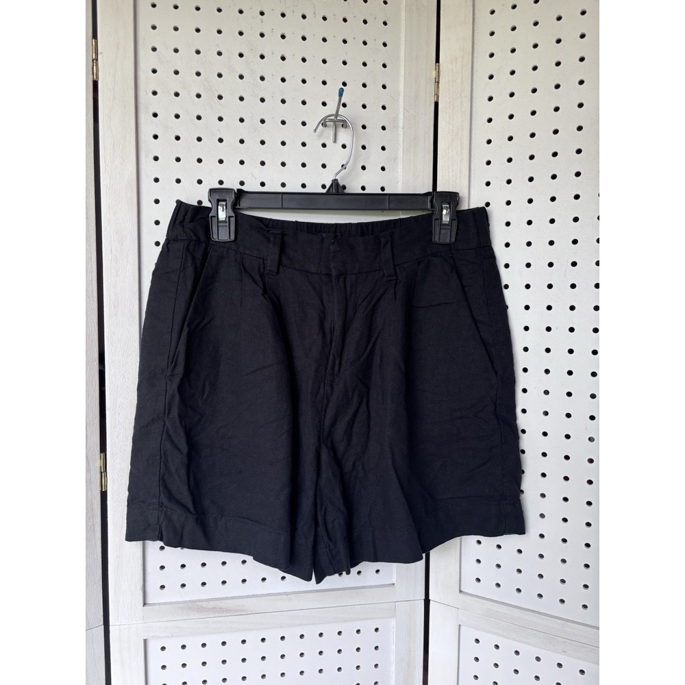 Express Women's 10 Black Linen Rayon Paperbag Pleated Shorts Casual Comfort